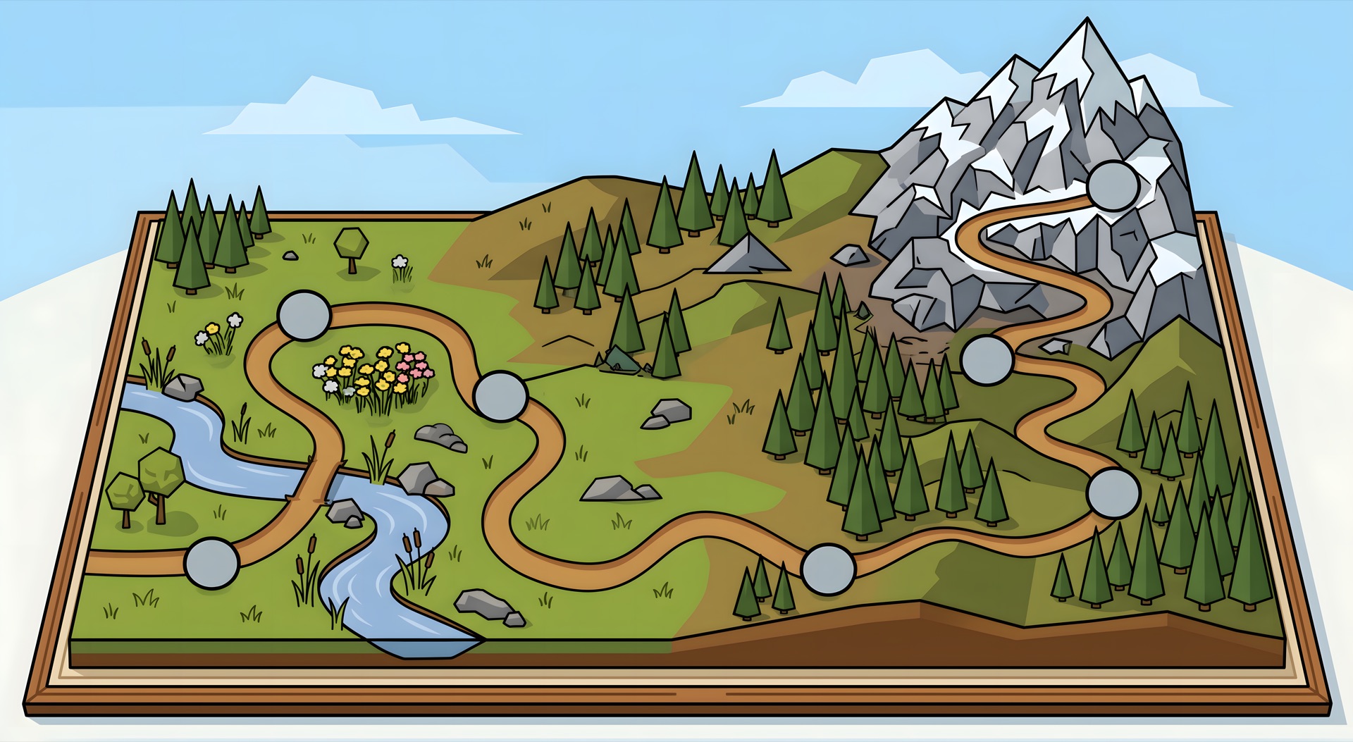 Cash Flow Explorer trail map showing 7 levels from basecamp to lantern